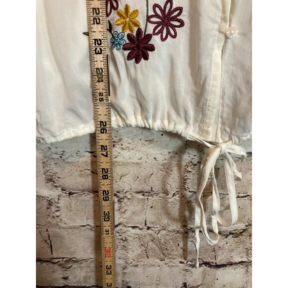 Cato Peasant Top Women Medium Ivory Floral Embroidered Tie Waist Cottage Prairie - Picture 9 of 13
